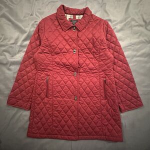 Prague Quilted Trench Coat Plaid Lined Womens XL Long Red Metal Button